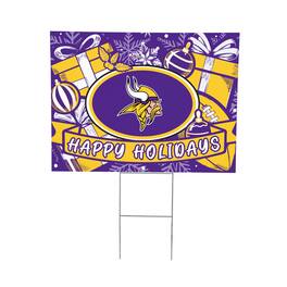 Evergreen Enterprises - Minnesota Vikings 24" x 18" Happy Holidays Christmas Outdoor Staked Yard Sign - Multicolor