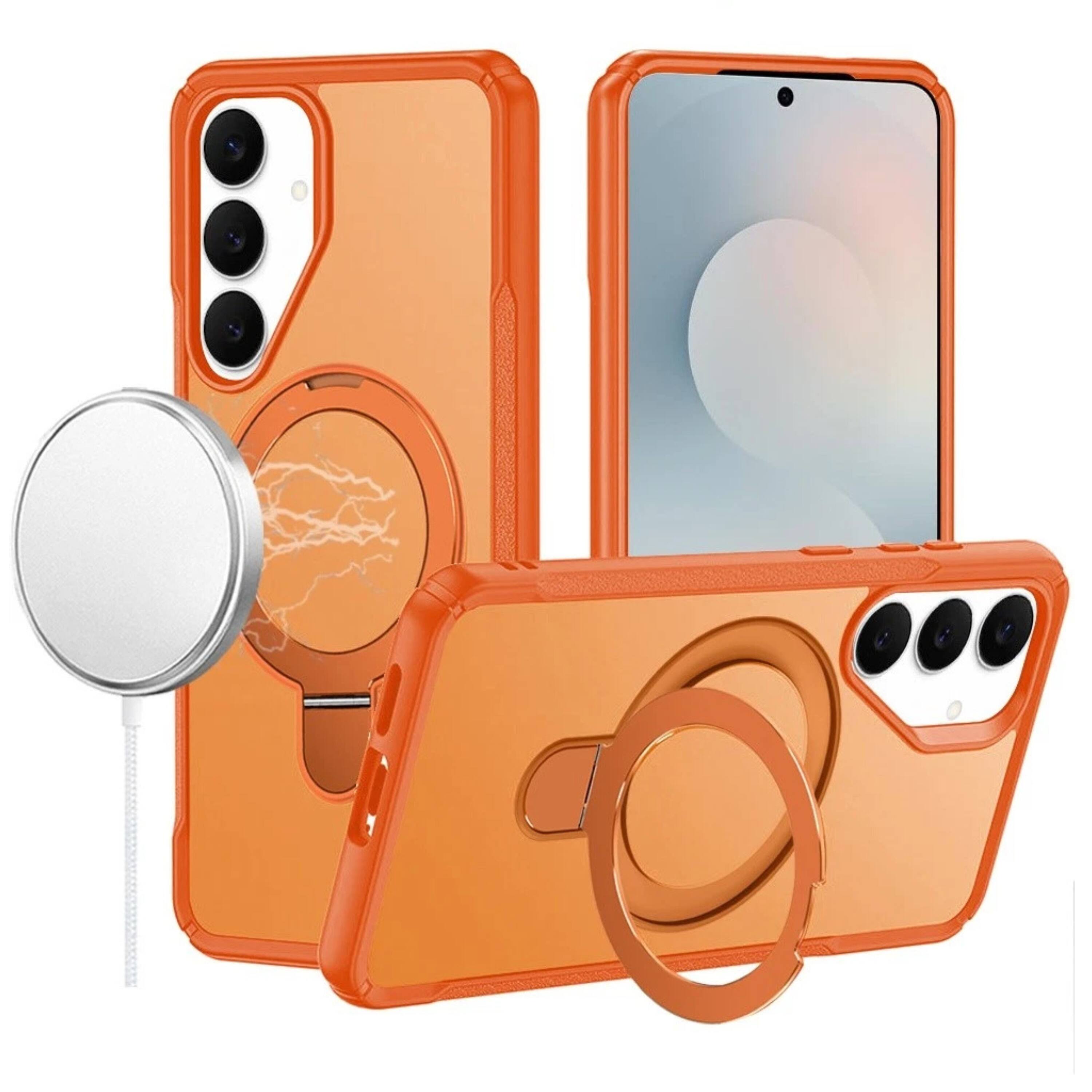 Front. Kitcheniva - Magnetic Circle Metal Stand Rugged Phone Case With Tempered Glass For Samsung S26 6.3 Inch Orange - Orange.