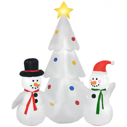 Front. Homcom - 6ft Inflatable Christmas Tree Decorations and Snowmen, Outdoor Blow-Up Yard Christmas Decor with LED Lights Display - White.