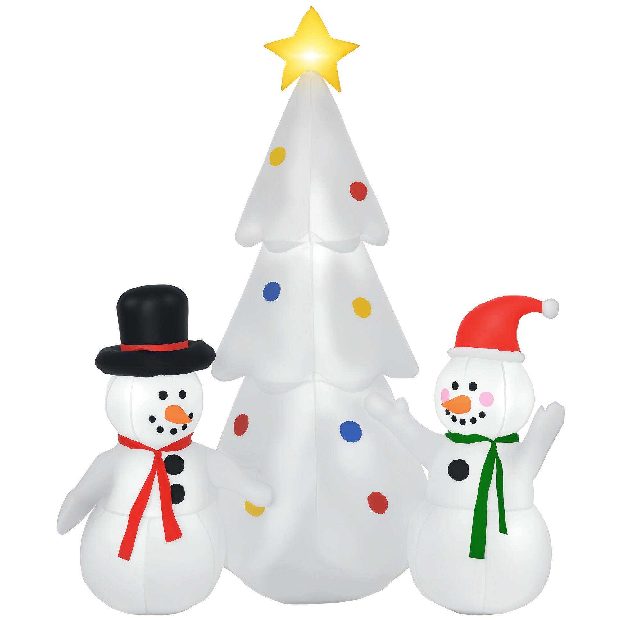 Homcom - 6ft Inflatable Christmas Tree Decorations and Snowmen, Outdoor Blow-Up Yard Christmas Decor with LED Lights Display - White