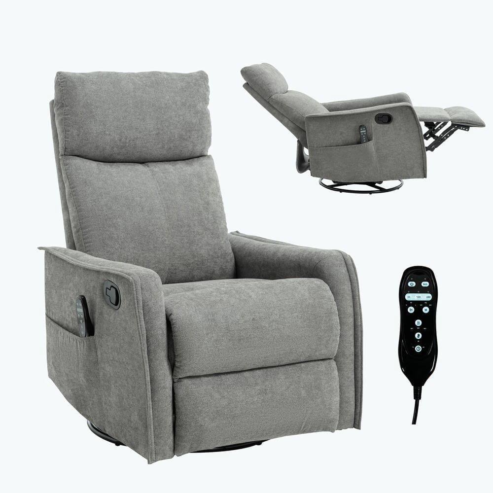 Alt View 6. Kadyn - Fabric Heat Massage Recliner Chair, 8 Vibration Modes & Lumbar Heat, Rocker Swivel, Light Grey - Gray.