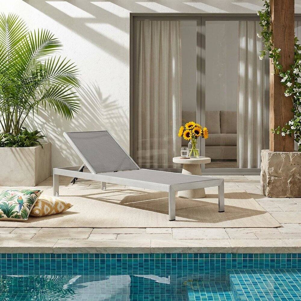 Angle. Outdoor Escape - Aluminum Patio Lounge Chair With Adjustable Backrest For Outdoor Use - Gray.