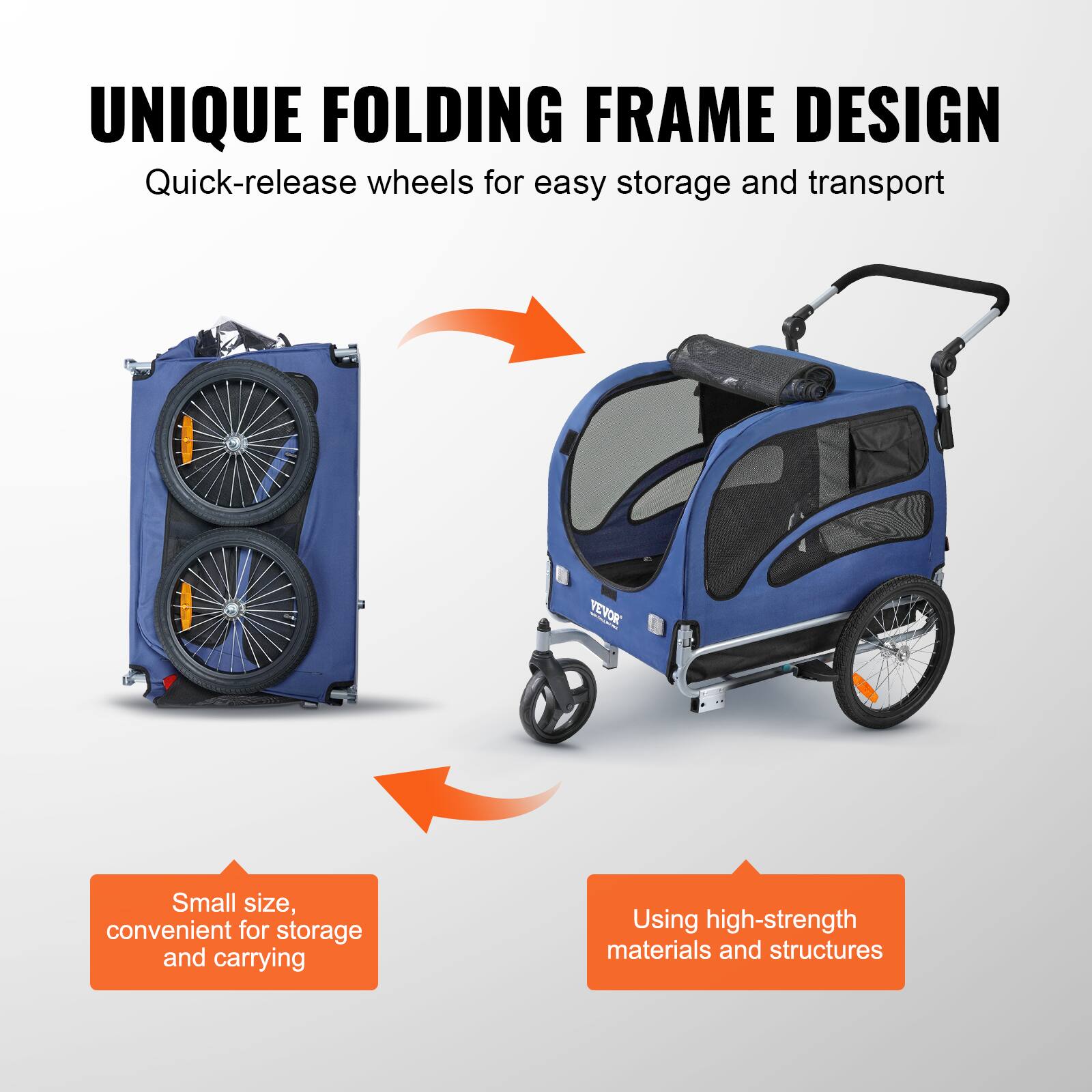 UNIQUE FOLDING FRAME DESIGN  
Quick-release wheels for easy storage and transport  

Small size, convenient for storage and carrying  

Using high-strength materials and structures