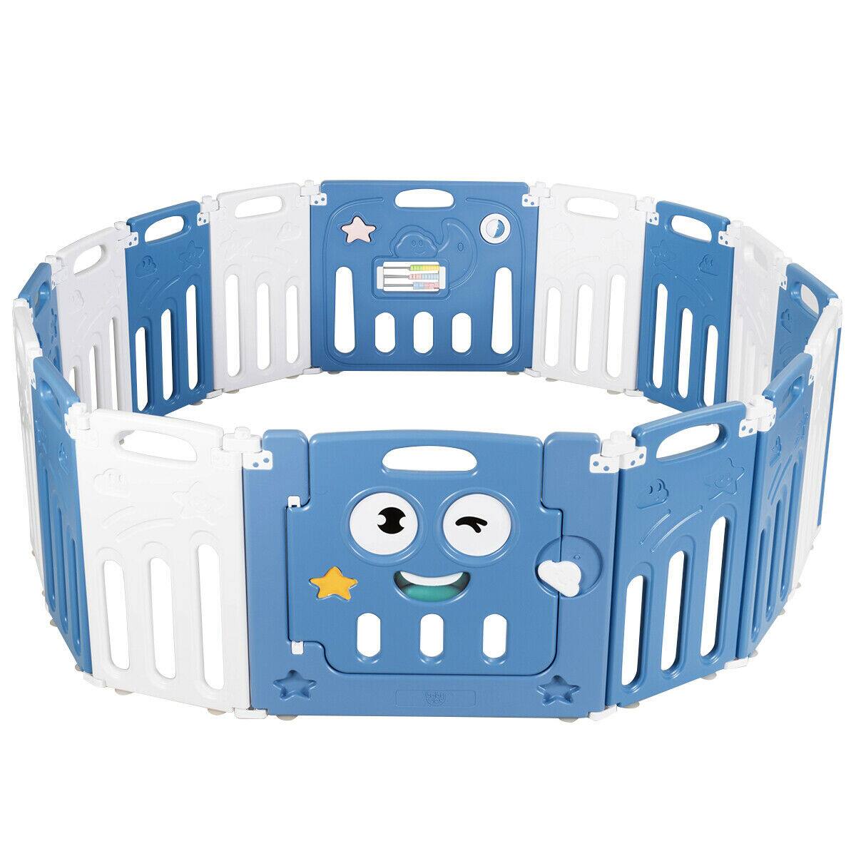 Alt View 5. Gymax - Gymax 16-Panel Foldable Baby Playpen Kids Activity Centre w/ Lock Door & Rubber Mats - Blue.
