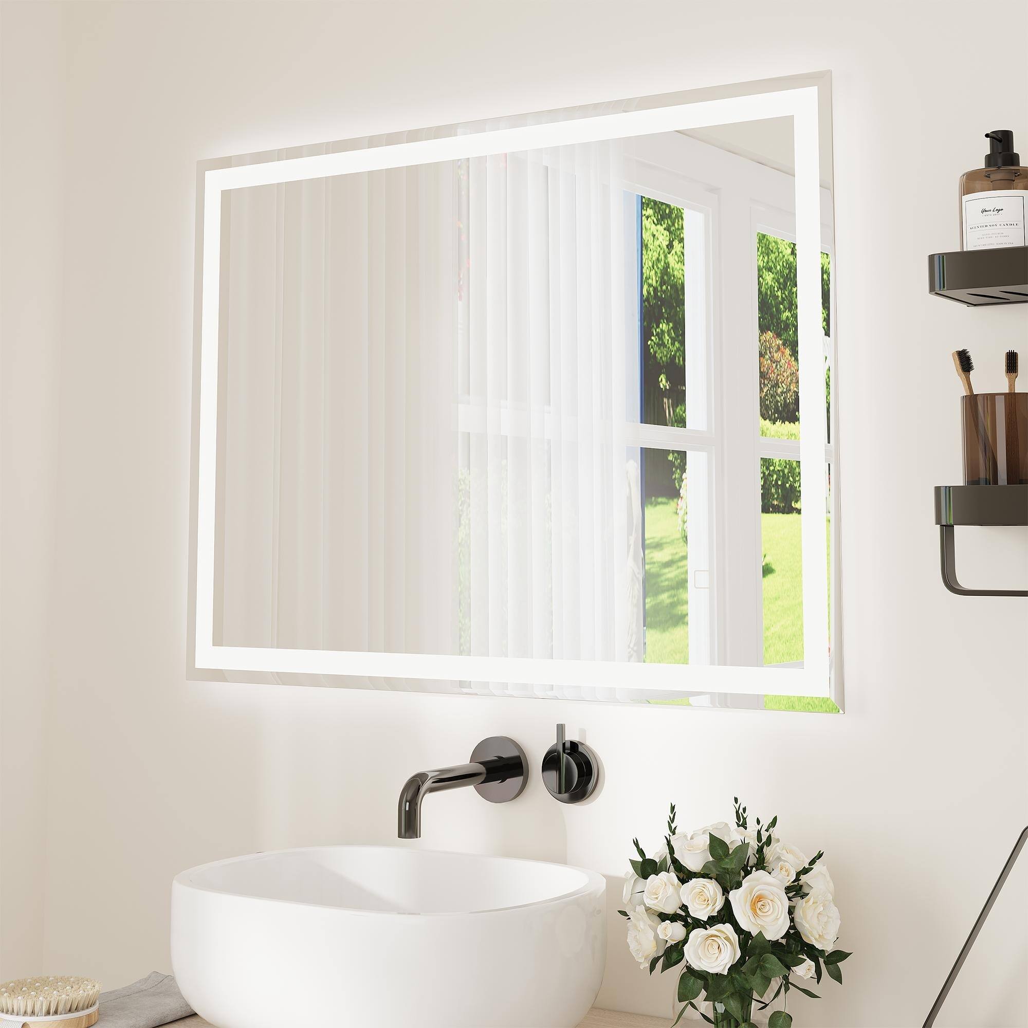 Alt View 4. U-HOMY - LED Bathroom Mirror with Lights, Smart Anti-Fog Dimmable Wall Mirror with Memory Function - 32*24.