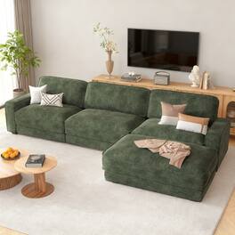 Vipbear - 119" Sectional Modular Sofa - Chenille Fabric, Deep Cushions,Ultra Soft Skin-Friendly Cloud-Like Comfort for Living Room - Green