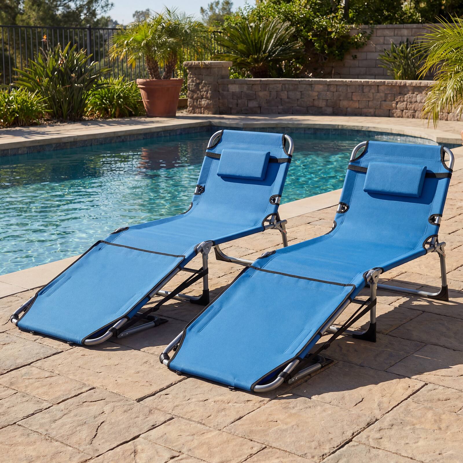 Alt View 1. Gymax - Gymax 2PCS Tanning Chair w/Face Arm Holes 4-Level Backrest & Head Pillow Side Pocket Blue - Blue.
