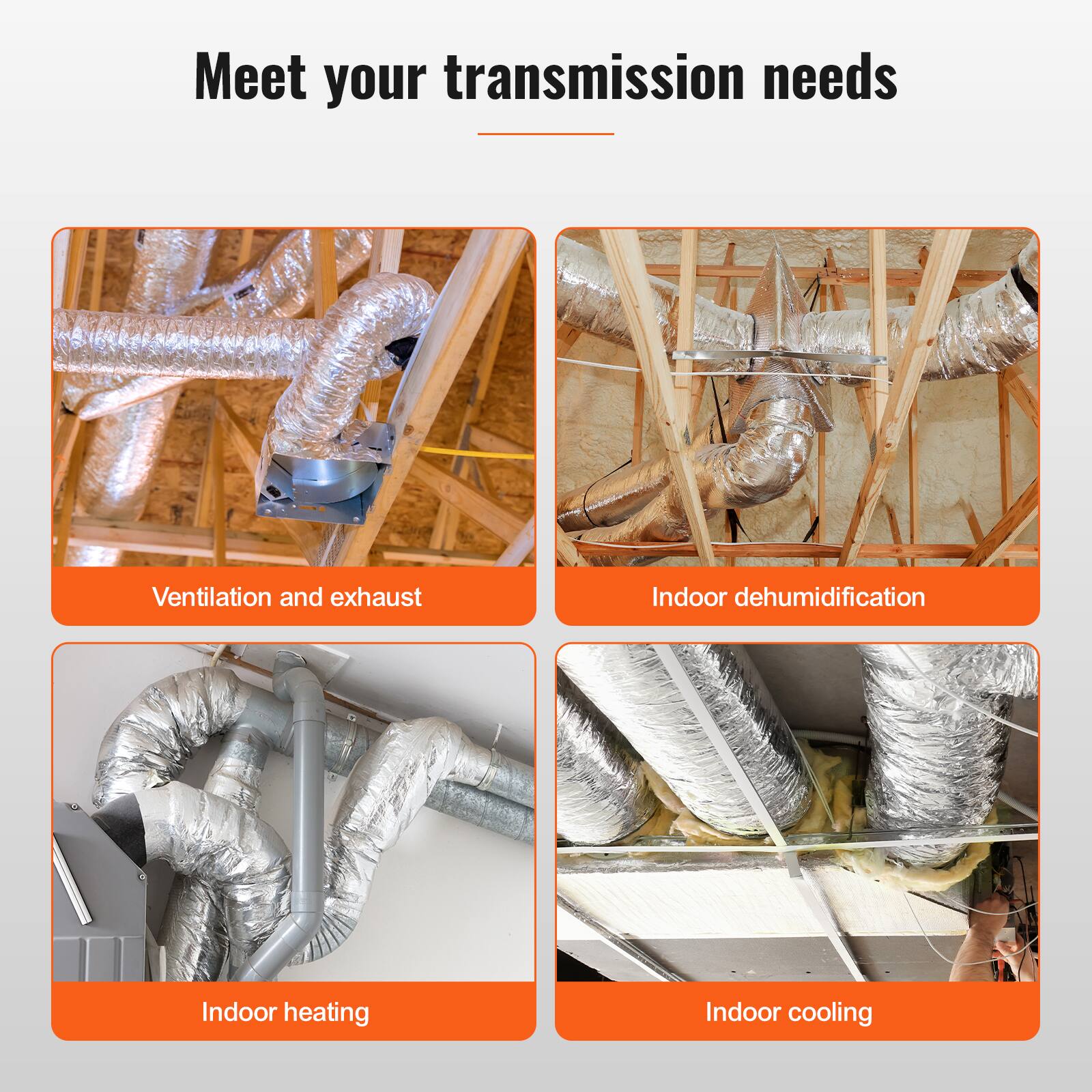 Meet your transmission needs

- Ventilation and exhaust
- Indoor dehumidification
- Indoor heating
- Indoor cooling