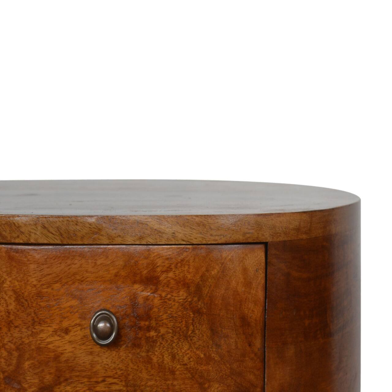 Back. Artisan Furniture - Artisan Furniture Solid Wood Chestnut Rounded Nightstand Table, 2 Drawers, Nordic Legs, Dark Brown - Chestnut.