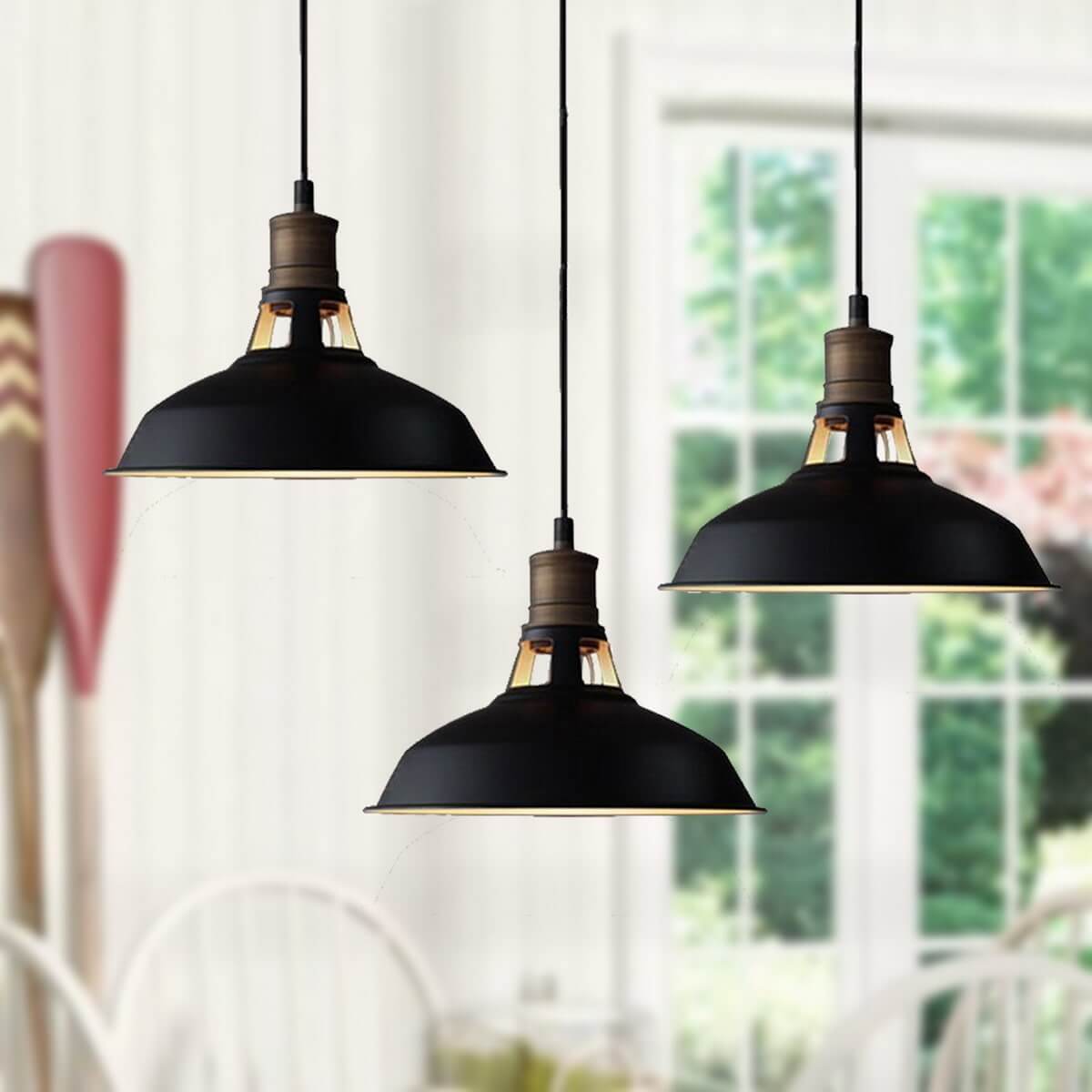 Angle. MOOSE - Industrial Black Barn Pendant Loft Light Fixture 3 Pack - Black.