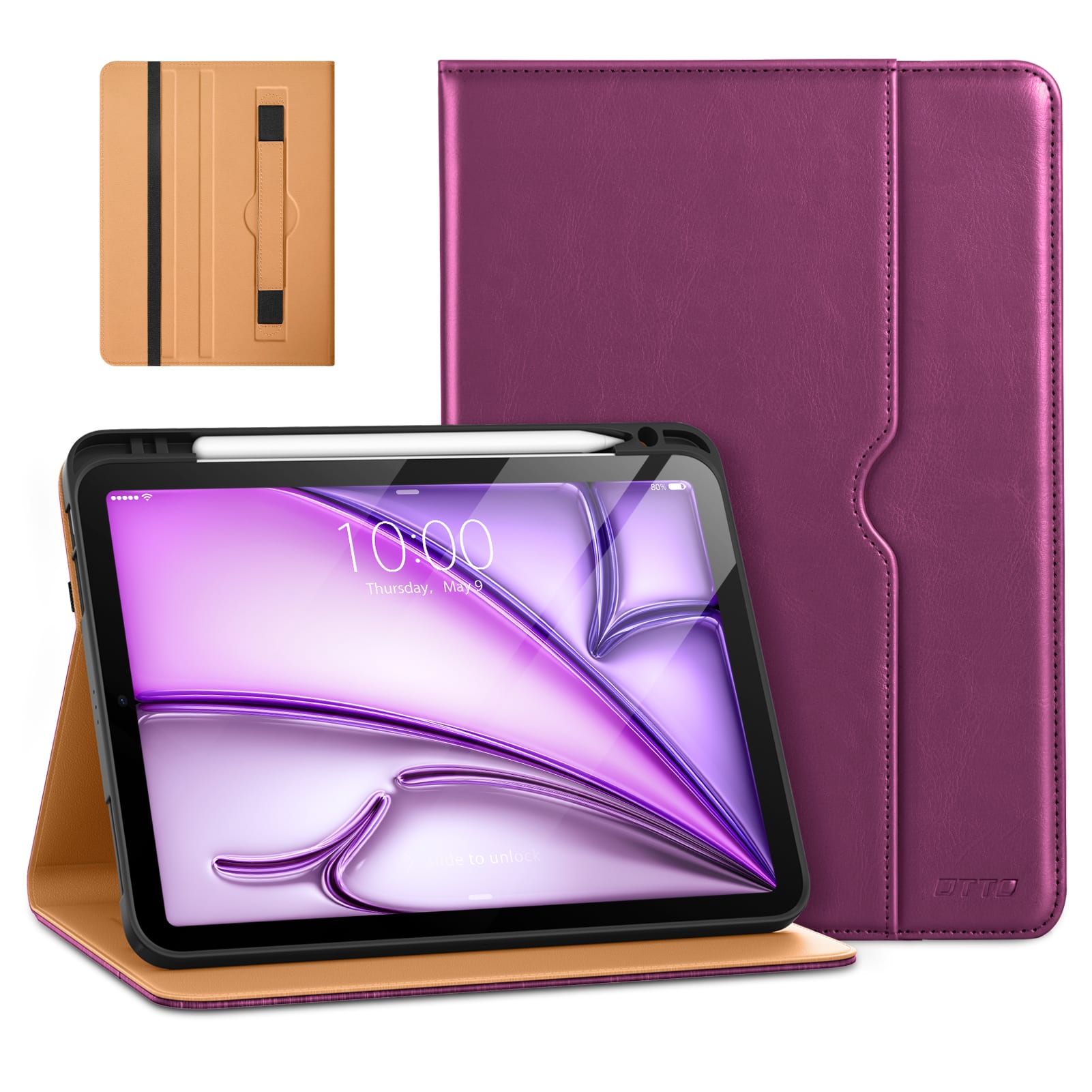 DTTO - Case for iPad Air 11-inch M2/M3 & Air 4th/5th Gen – Premium Leather Folio with Pencil Holder, Auto Sleep/Wake - Purple