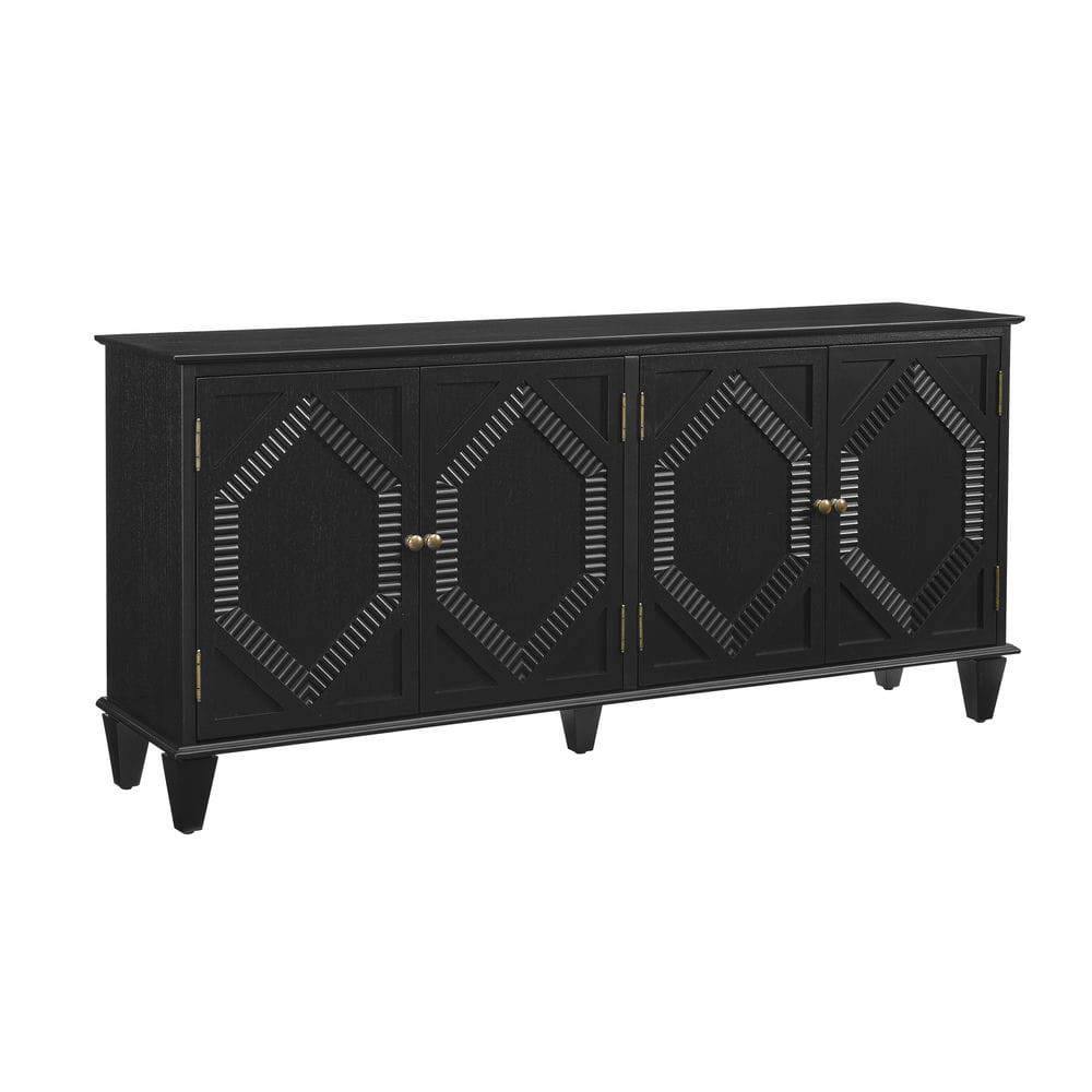 Angle. Kadyn - 65.2" Mid Century Modern Sideboard Buffet Cabinet, Accent Coffee Bar Wine Bar Storage Cabinet, Black - Black.