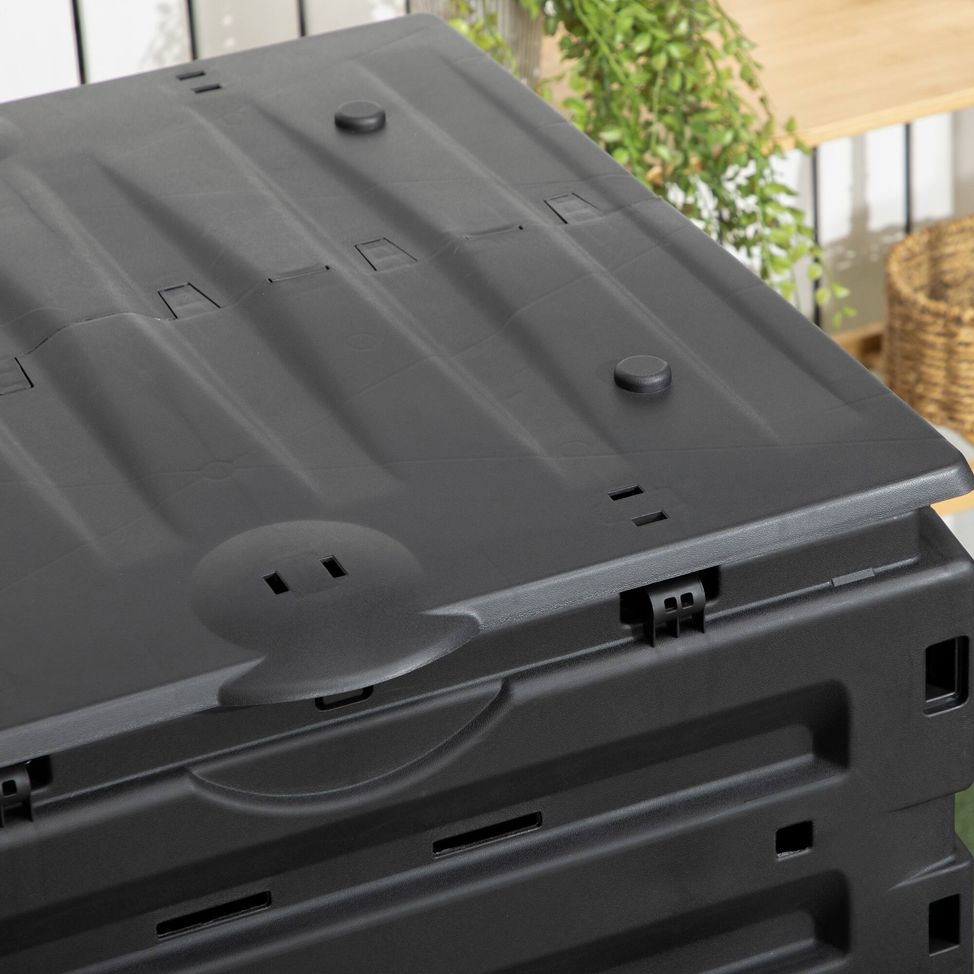 Alt View 8. Outsunny - Garden Compost Bin, 120 Gallon (450L) Garden Composter, BPA Free, with 80 Vents and 2 Sliding Doors - Black.