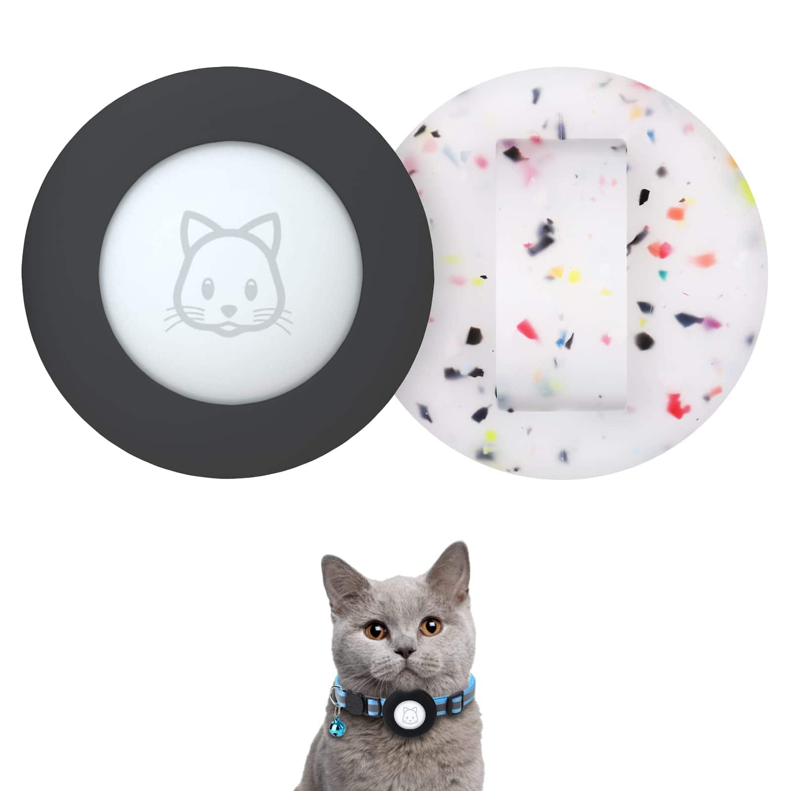 Paradigms Interiors - 2022 Airtag Cat Collar Holder Compatible Case - Waterproof Available In - Black&Transflower