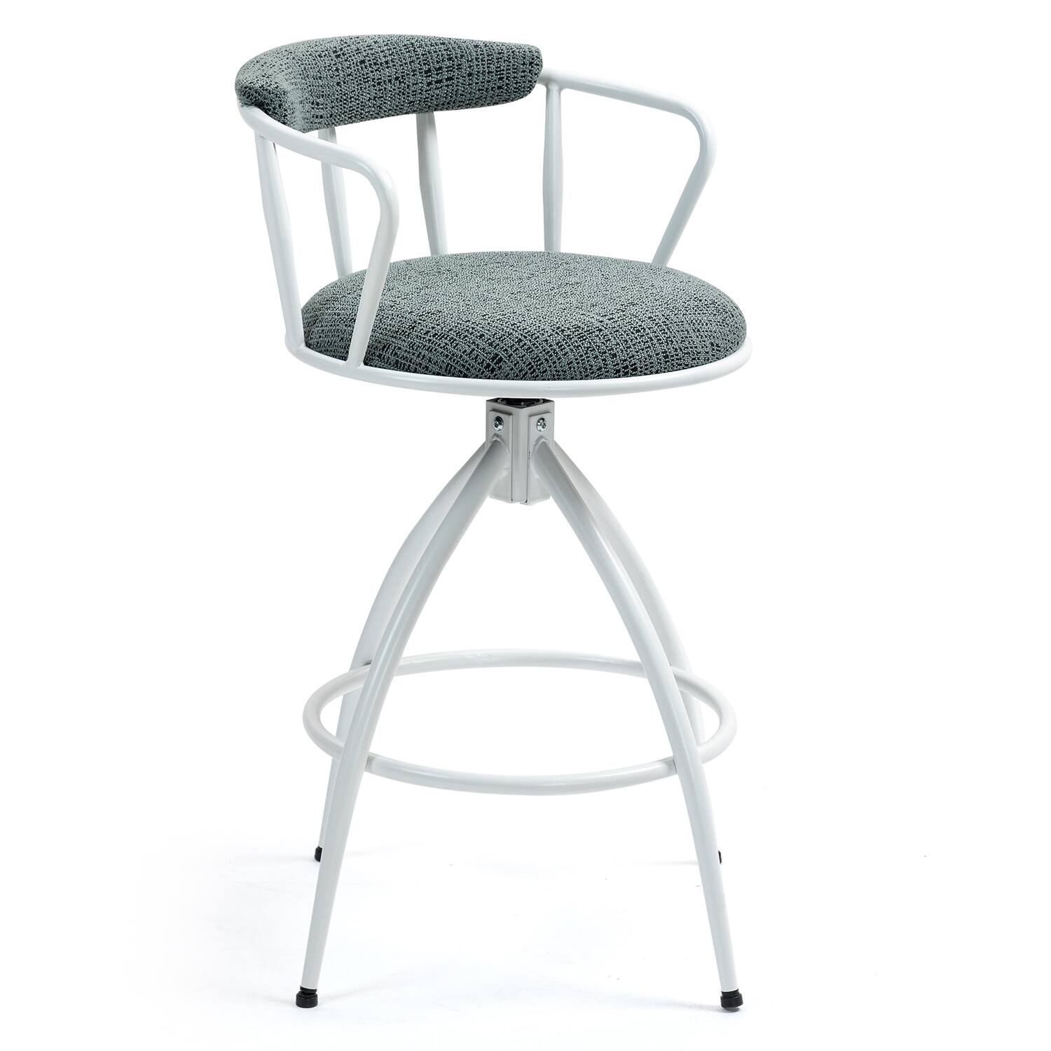 Left. GOODSILO - 26'' Swivel Counter Height Bar Stools Set of 2 - Fabric Seat, Metal Frame, Modern Industrial Design - Blue-Green.