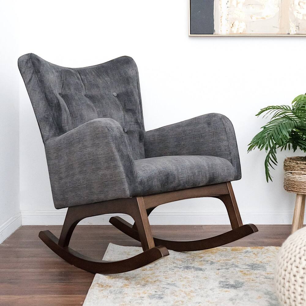 Alt View 5. Loheer - Loheer Solid Wood Rocking Chair Stain Resistant Fabric Brown/Gray - Brown and Dark Gray.