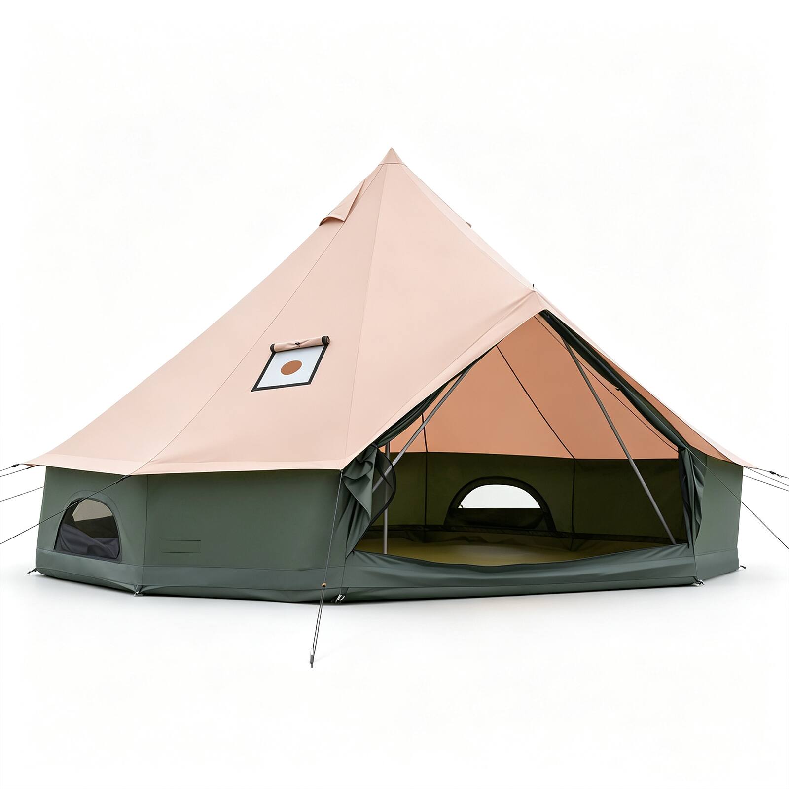 Alt View 9. Costway - Costway 13.5 ft Bell Tent with Stove Jack, Mesh Windows & Doors, Accommodates 4-6 Person - Khaki & Green.