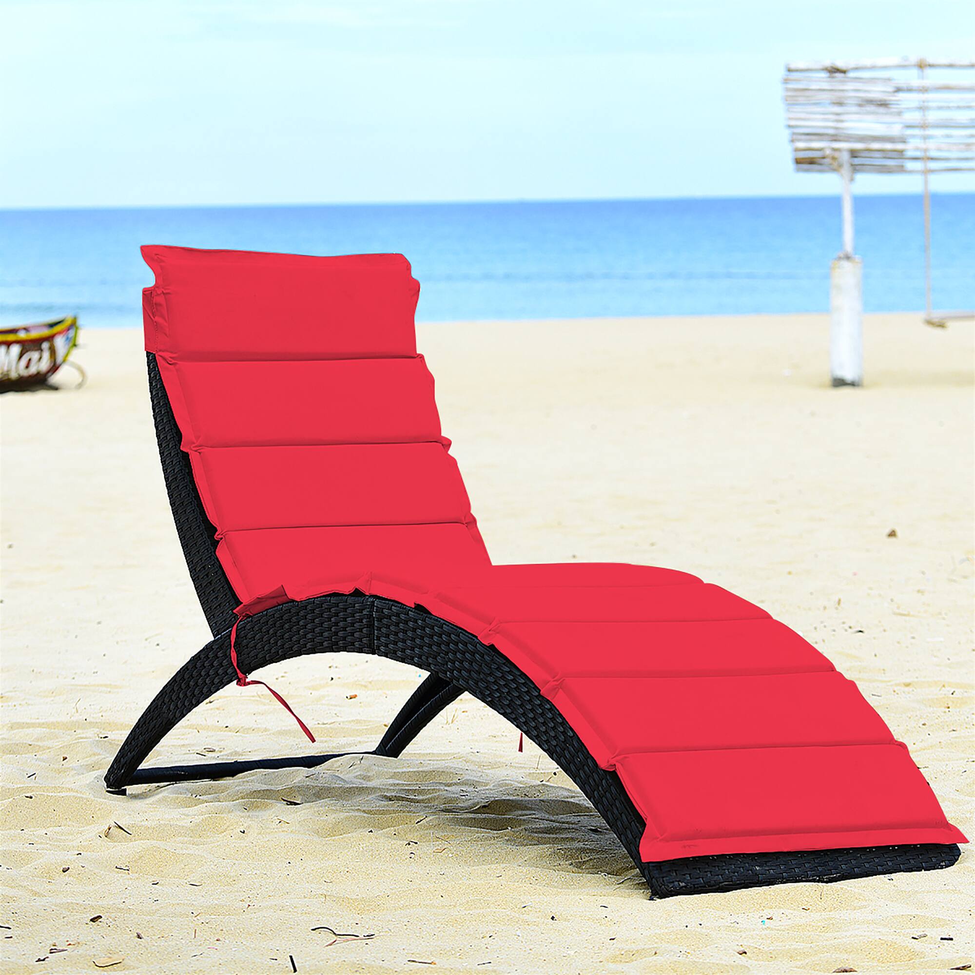 Alt View 4. Costway - 2PCS Folding Patio Rattan Lounge Chair Chaise Cushioned Portable Garden - Red.