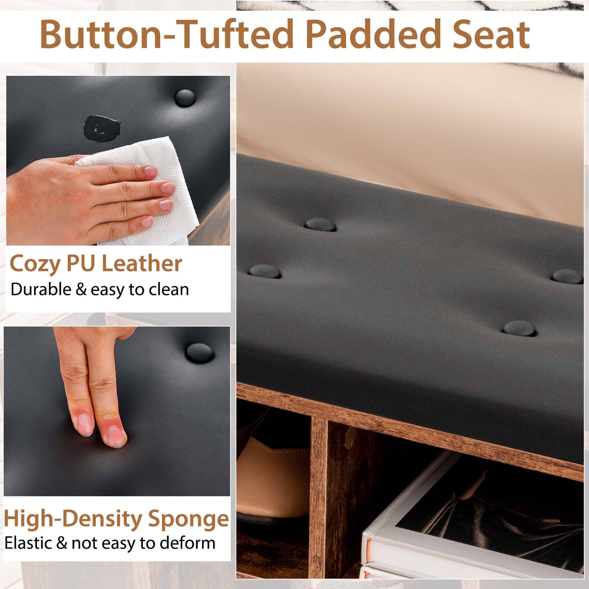 Button-Tufted Padded Seat

Cozy PU Leather  
Durable & easy to clean

High-Density Sponge  
Elastic & not easy to deform