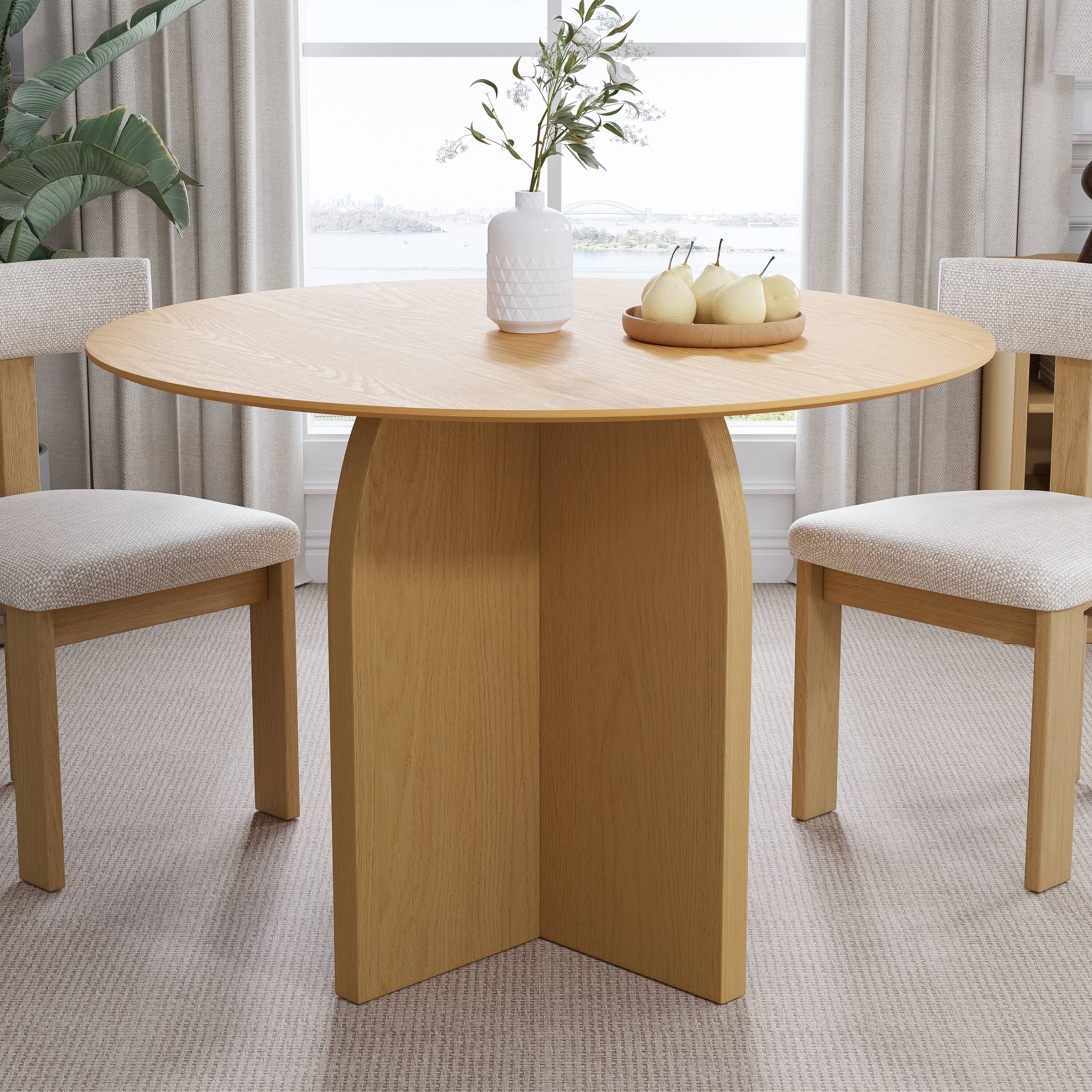 Lirago - 42in. Arched Leg Round Dining Table Natural Finish Solid Wood Timeless Style,Seats 6 People - Beige