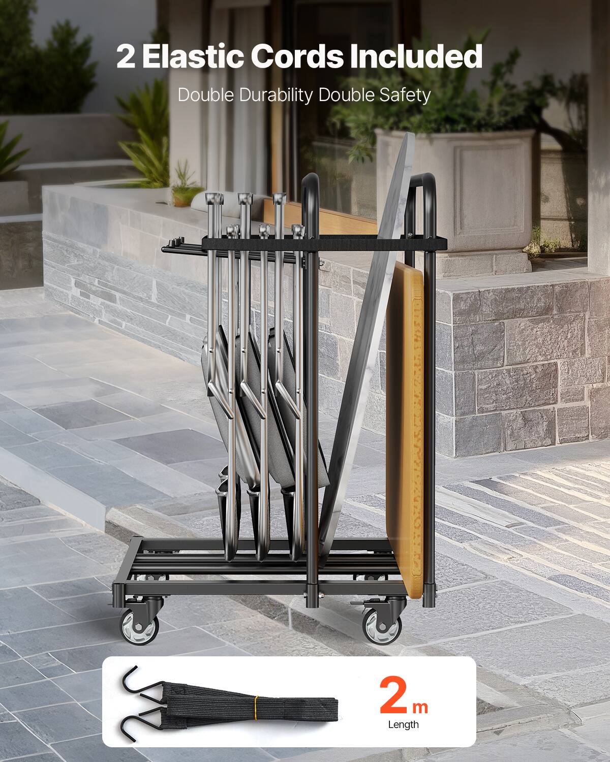 2 Elastic Cords Included
Double Durability Double Safety
2 m Length