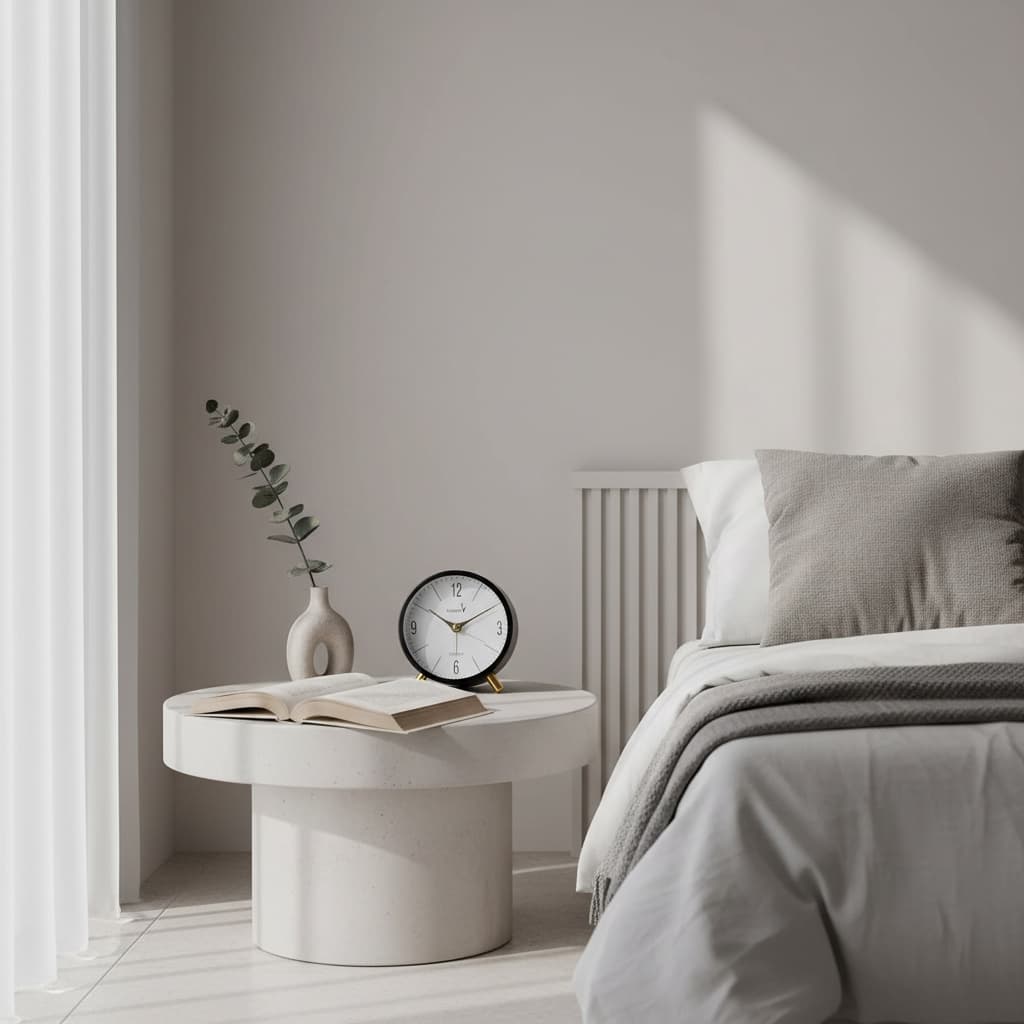 Alt View 1. FINEAK - 4" Silent Round Alarm Clock with Night Light, Battery Operated Easy Set Desk Clock - Black.