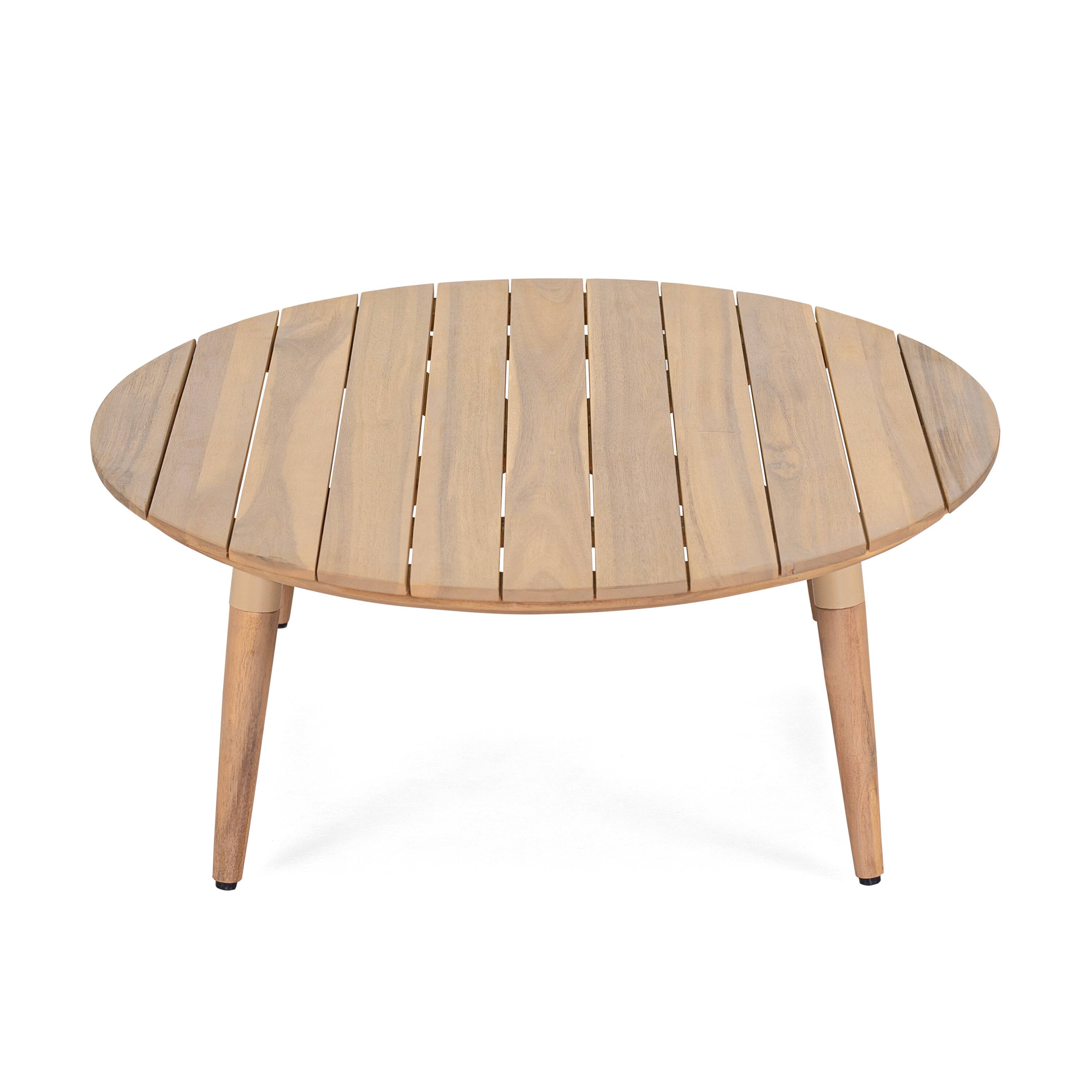 Left. Mondawe - 4 Piece Outdoor Patio Acacia Wood Chat Set with Cushion - Beige+Black.