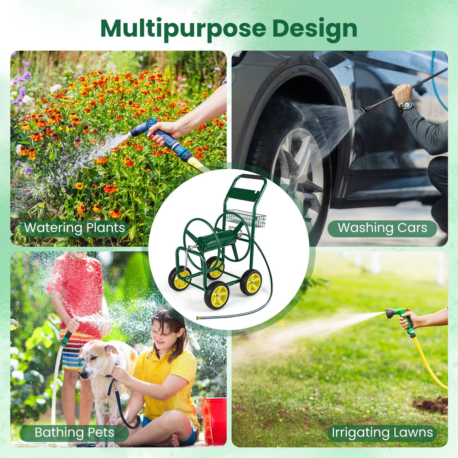 Multipurpose Design  
- Watering Plants  
- Washing Cars  
- Bathing Pets  
- Irrigating Lawns