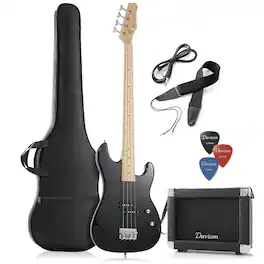 Davison Guitars - Electric Bass Guitar with 15-Watt Amp - Right Handed Beginner Kit - Black