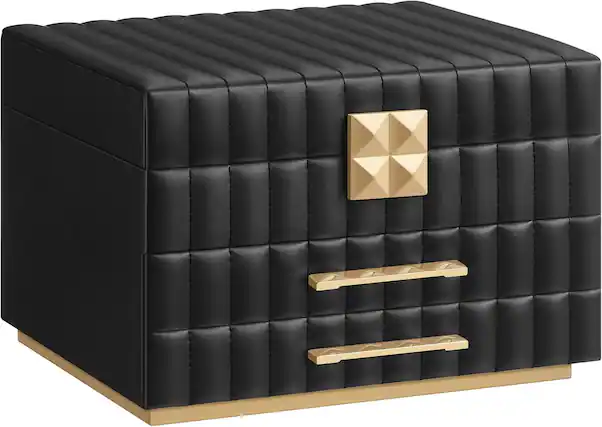 Front. Songmics Home - 3‑Tier Jewelry Box with Mirror in Black - Black.