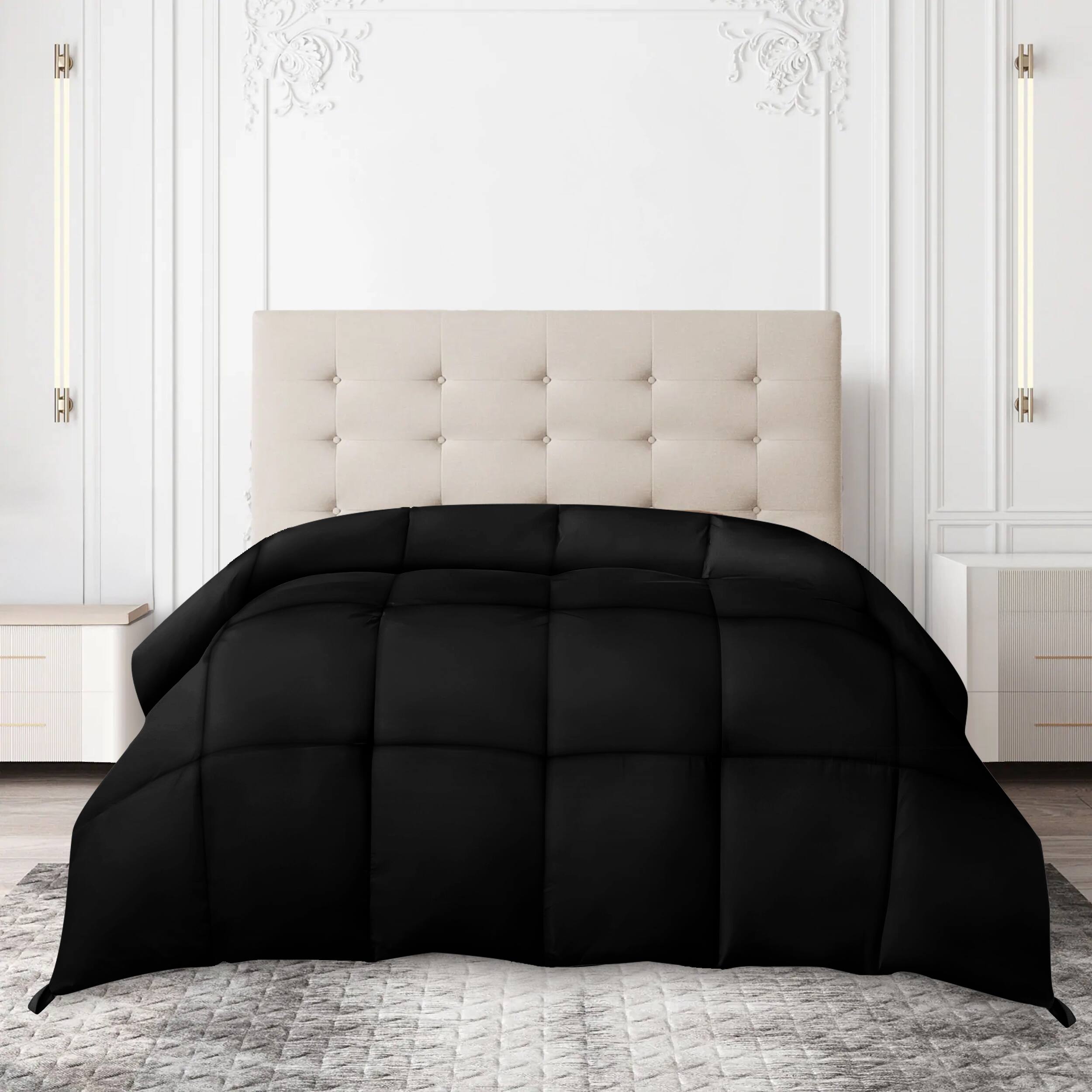 Front. Lux Decor Collection - Down Alternative Comforter – Ultra Soft All Season Duvet Insert with Corner Tabs – King – Black - Black.
