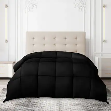 Front. Lux Decor Collection - Down Alternative Comforter – Ultra Soft All Season Duvet Insert with Corner Tabs – King – Black - Black.