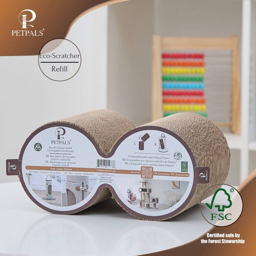 PETPALS Eco-Scratcher Refill  
PETPALS d  
PETPALS Eco-Scratcher sfill  
Corrugated Cardboard Es  
Recambio de rascador Cartón ondulado  
PR Recharge pour grattoir Carton ondulé  
TEU 40537A  
Fold Insert Refresh  
ES Plegar Insertar Actualizar  
FR Plier Insérer Rafraîchir  
NE cOPIaCES  
PELMTS  
1. 2.  
Compatible with select Perpals items  
ES Compatible con algunos articulos de Petpals  
FR Compatible avec certains objets de Petpals  
Scan Me  
ES Escandame  
FR Scannes-moi  
PETPALS  
FSC Certified safe by the Forest Stewardship
