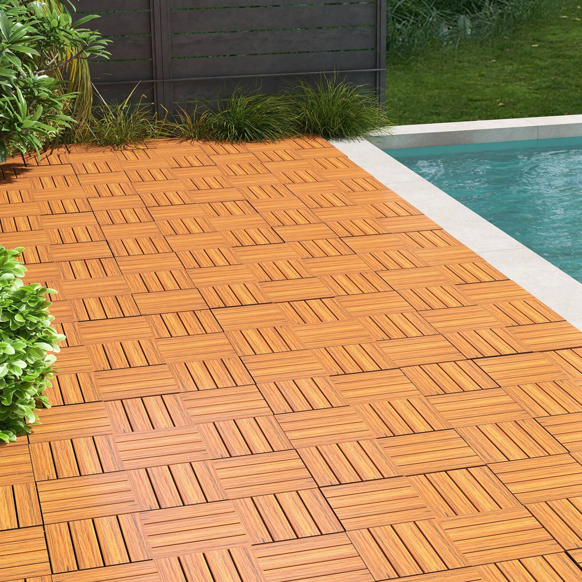 Alt View 3. Costway - costway 36 PCS Interlocking Deck Tiles Anti-slip Floor Tiles for Poolside All Weather - Brown.