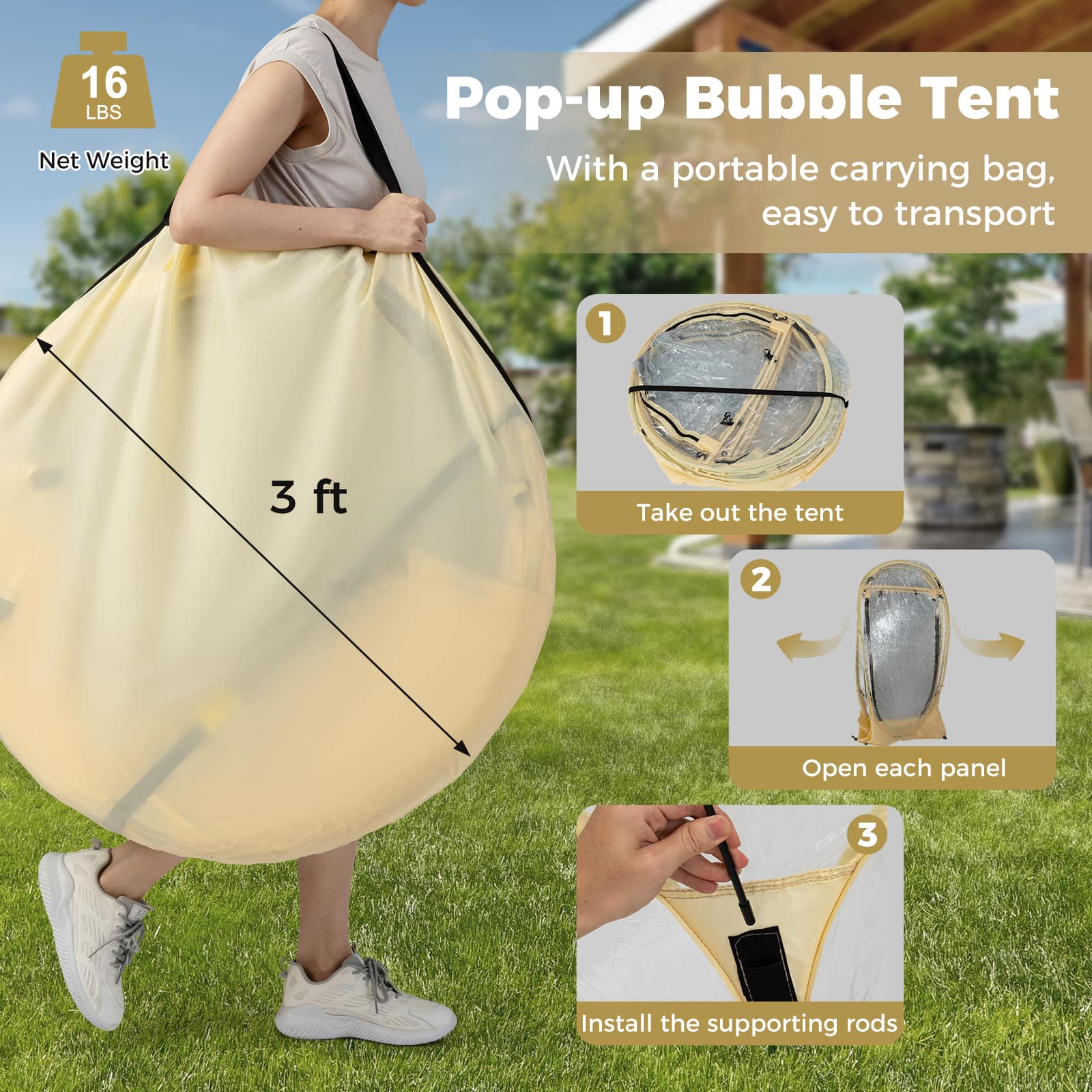 Gymax 9.5 x 9.5 FT Pop up Bubble Tent w/ Carrying Bag for Sports