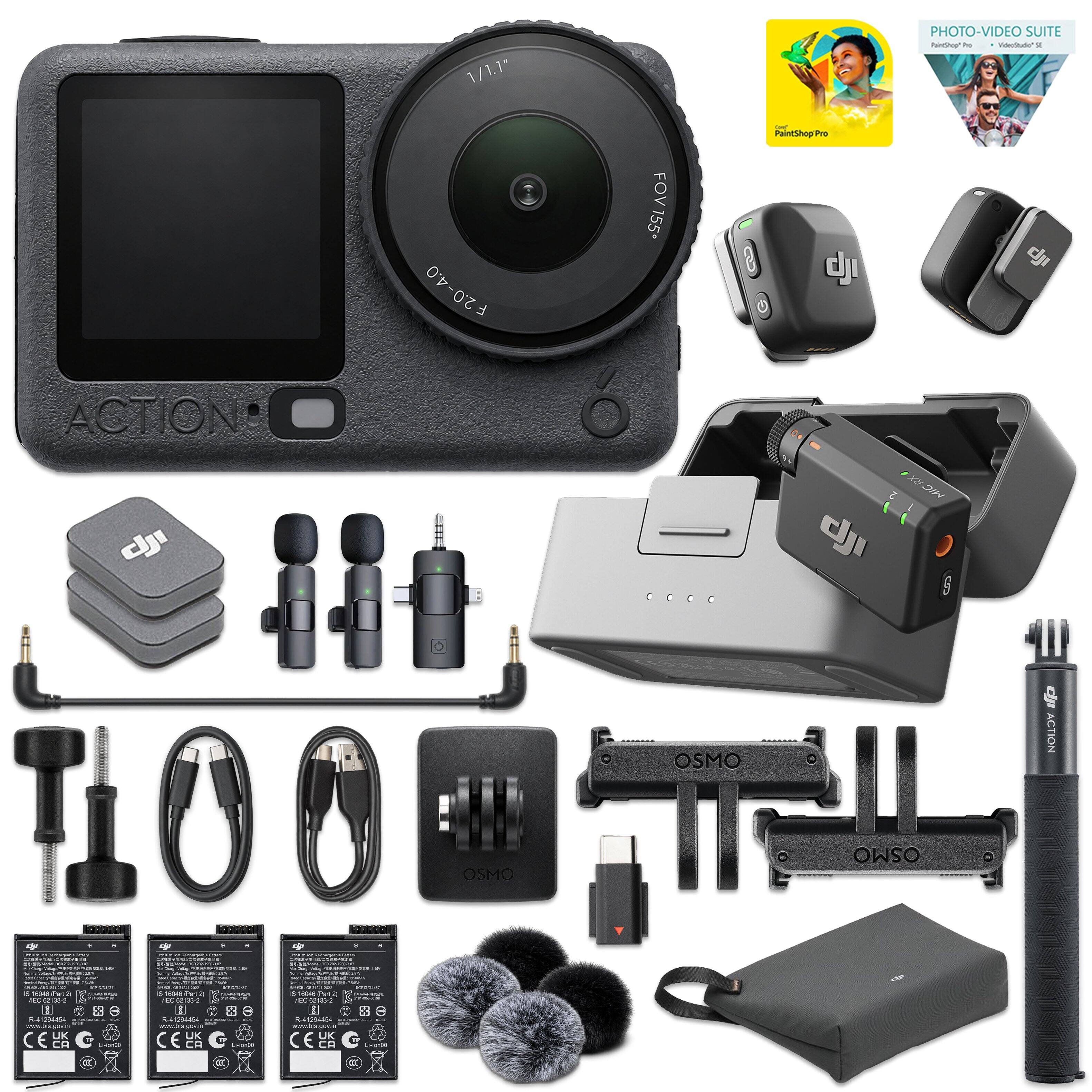 Bundle - Osmo Action 6 Combo & DJI Mic Mini 2-Person Wireless System 8K,3 Batteries, 4hr Life, Waterproof - Gray