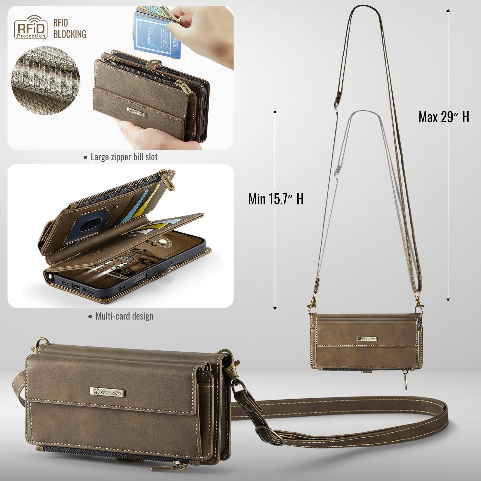 RFID Protection BLOCKING

- Large zipper bill slot
- Multi-card design

Max 29" H
Min 15.7" H