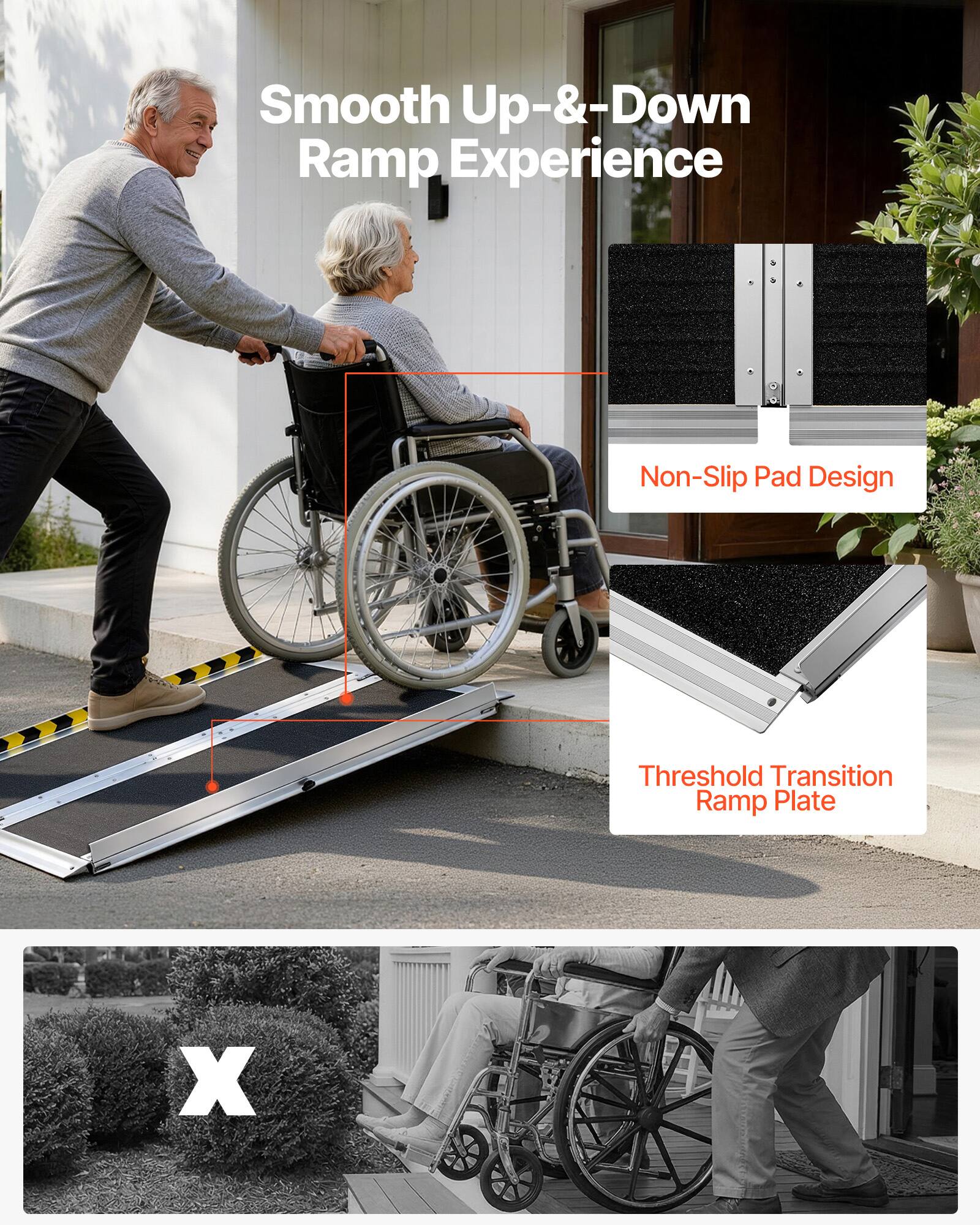 Smooth Up-&-Down Ramp Experience  
Non-Slip Pad Design  
Threshold Transition Ramp Plate