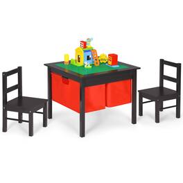 Gymax - 2-in-1 Kids Activity Table & 2 Chairs Set w/Storage Building Block Table - Espresso