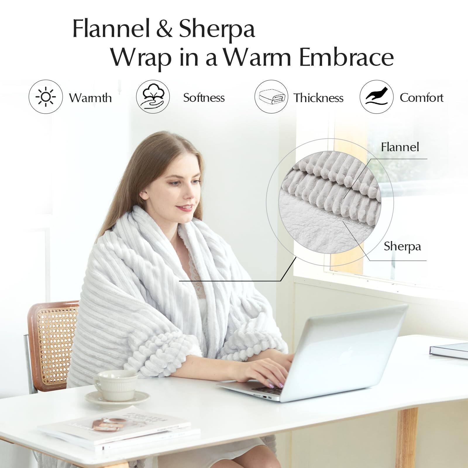 Flannel & Sherpa  
Wrap in a Warm Embrace  

- Warmth  
- Softness  
- Thickness  
- Comfort  

Flannel  
Sherpa