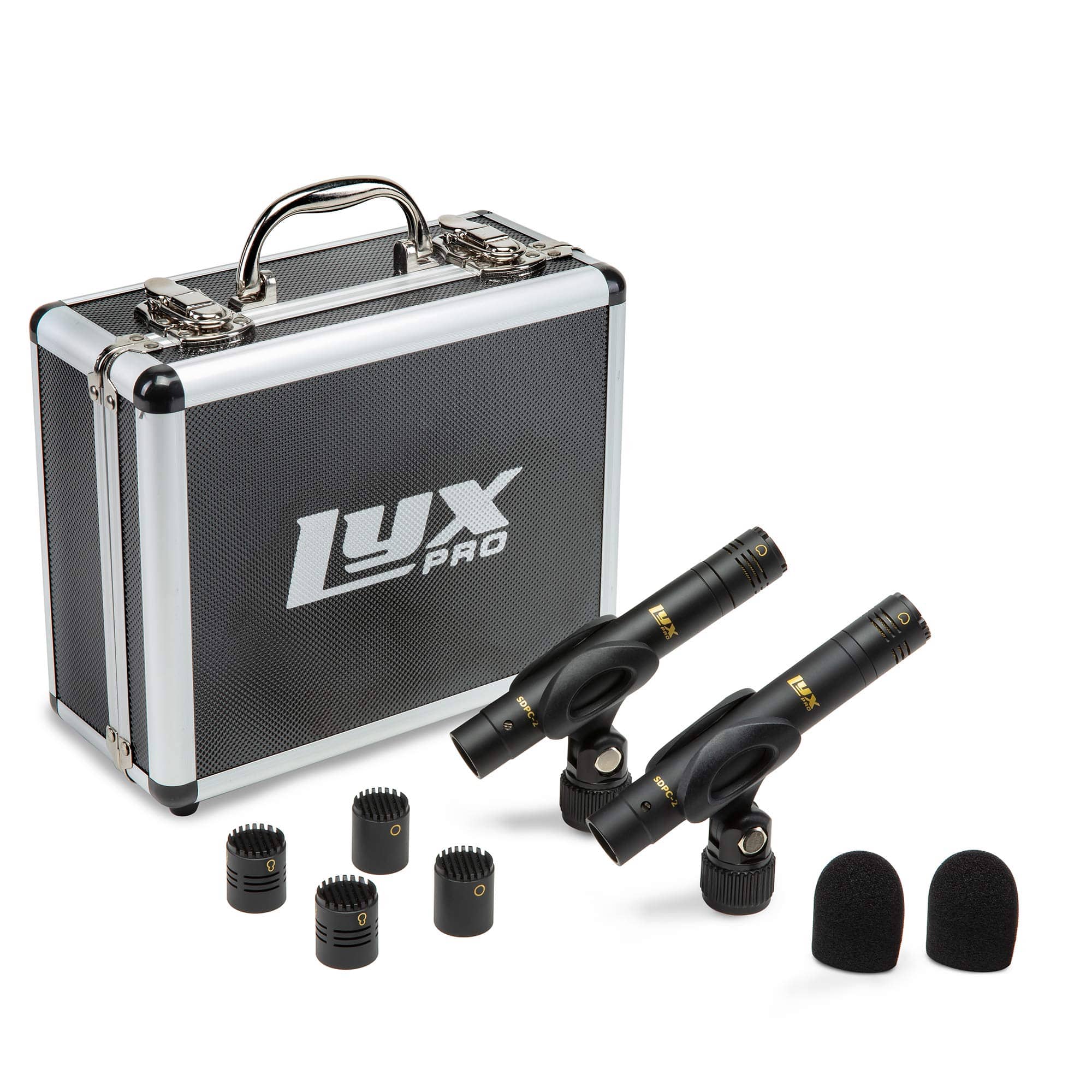 Lyxpro - Pair of Pencil Condenser Microphone Stick Set with Omni, Cardioid & Super Cardioid Capsules - Black