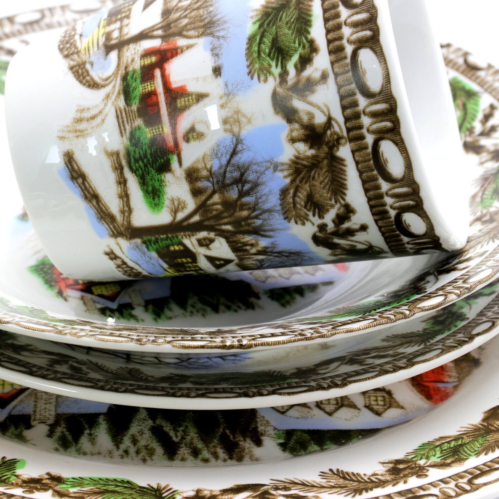 Alt View 3. Gibson - Gibson Home Christmas Toile 16 Piece Dinnerware Set - White and Multi.