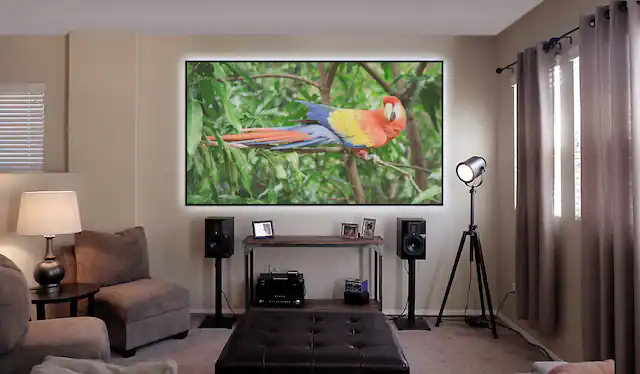 Front. Elite Screens - Aeon CineGrey 3D® Ceiling Ambient Light Rejecting EDGE FREE Fixed Frame Screen, 100" diag., 16:9, AR100DHD3 - Black.