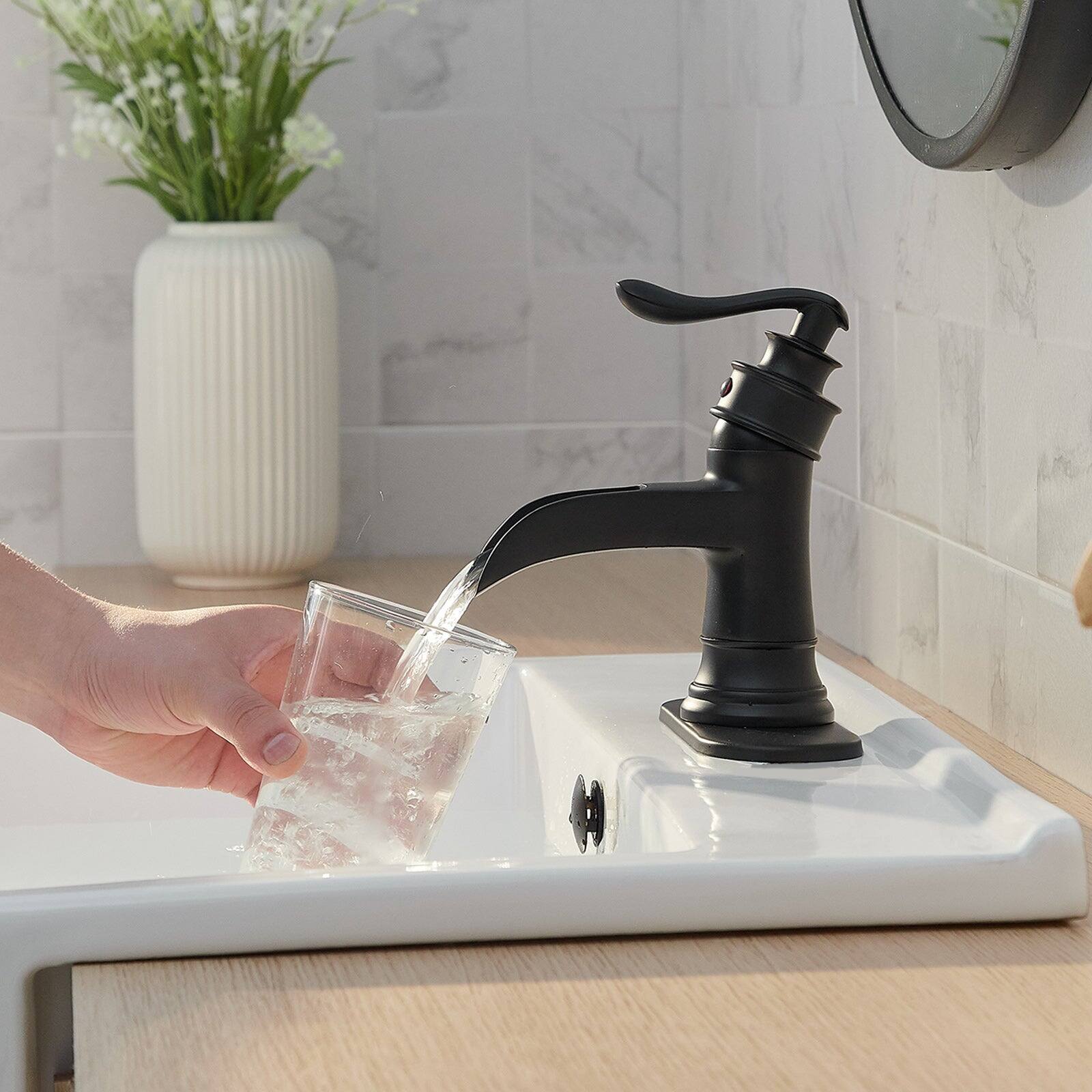 Alt View 5. Boyel Living - Waterfall Single Hole Single-Handle Low-Arc Bathroom Faucet With Pop-up Drain Assembly in Matte Black - Matte Black.