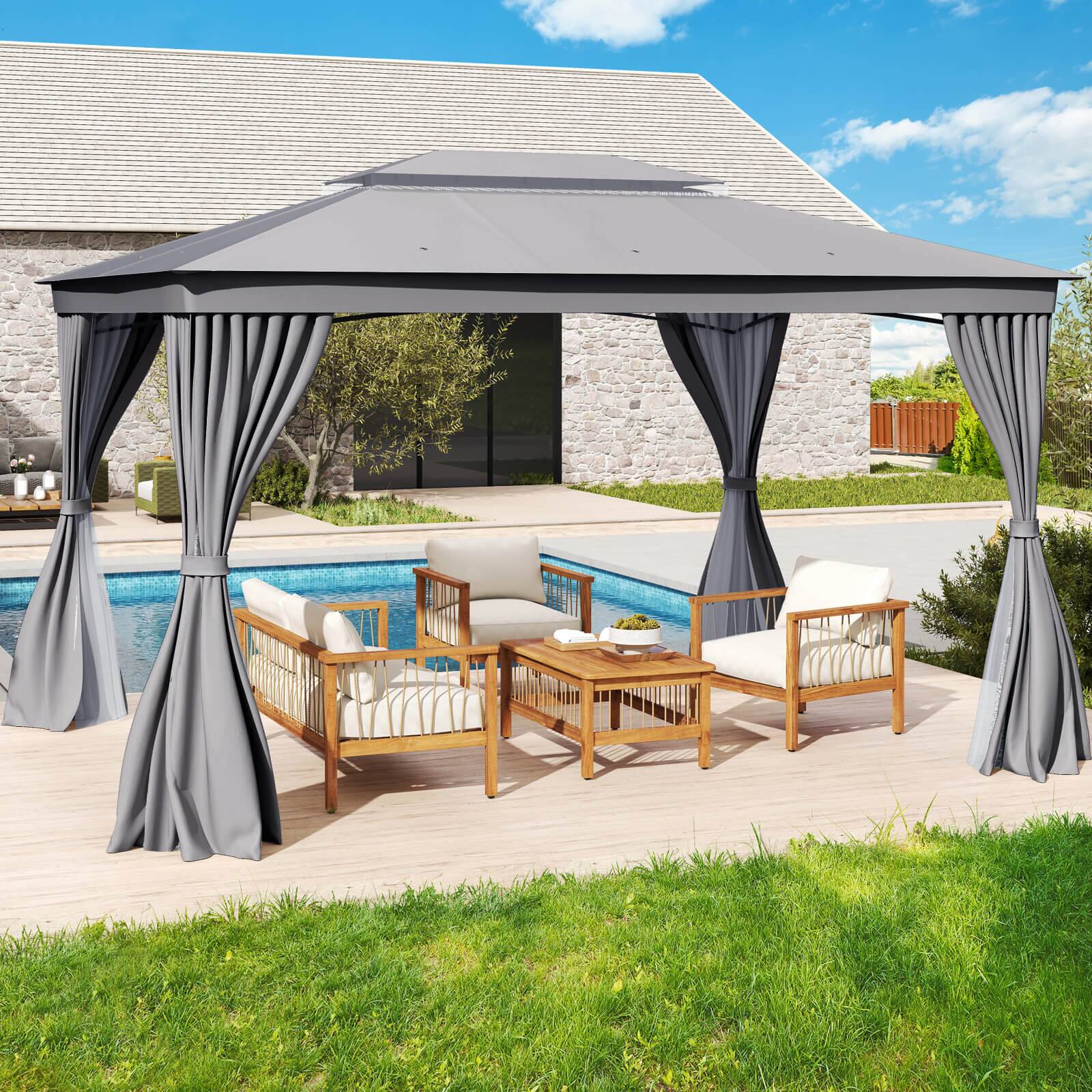 Alt View 1. Costway - Costway 10 X 13 FT Patio Gazebo, Outdoor Double-Roof Canopy Tent with Mesh Netting - Gray.