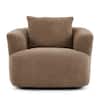 Front. Boyel Living - 38.2 inch Accent Chair Sofa 360-Degree Swivel Chair Upholstered Barrel Sofa Chair with Throw Pillow in Dark Brown - Dark Brown.