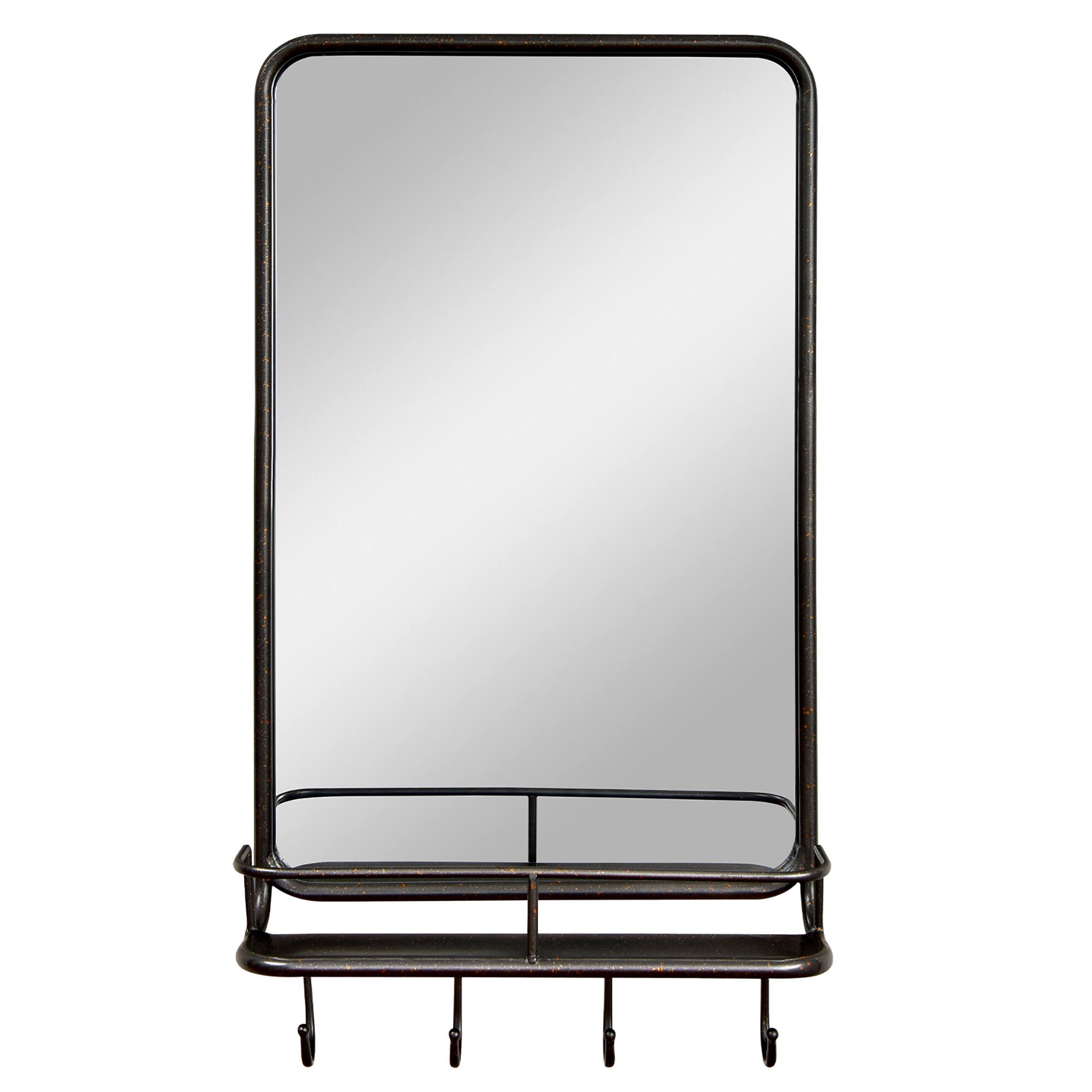 Front. Costway - Costway Wall Bathroom Mirror w/ Shelf Hooks Sturdy Metal Frame for Bedroom Living Room - Black.