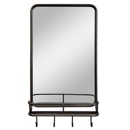Costway - Wall Bathroom Mirror w/ Shelf Hooks Sturdy Metal Frame for Bedroom Living Room - Black