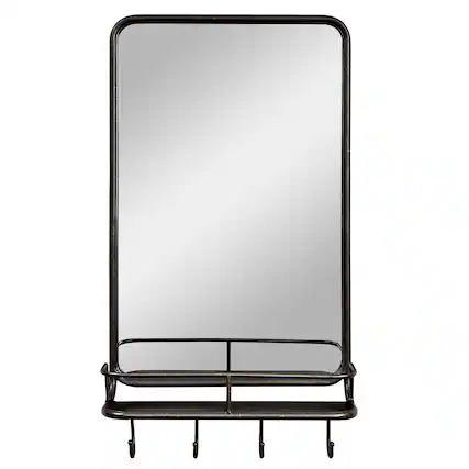 Front. Costway - Costway Wall Bathroom Mirror w/ Shelf Hooks Sturdy Metal Frame for Bedroom Living Room - Black.