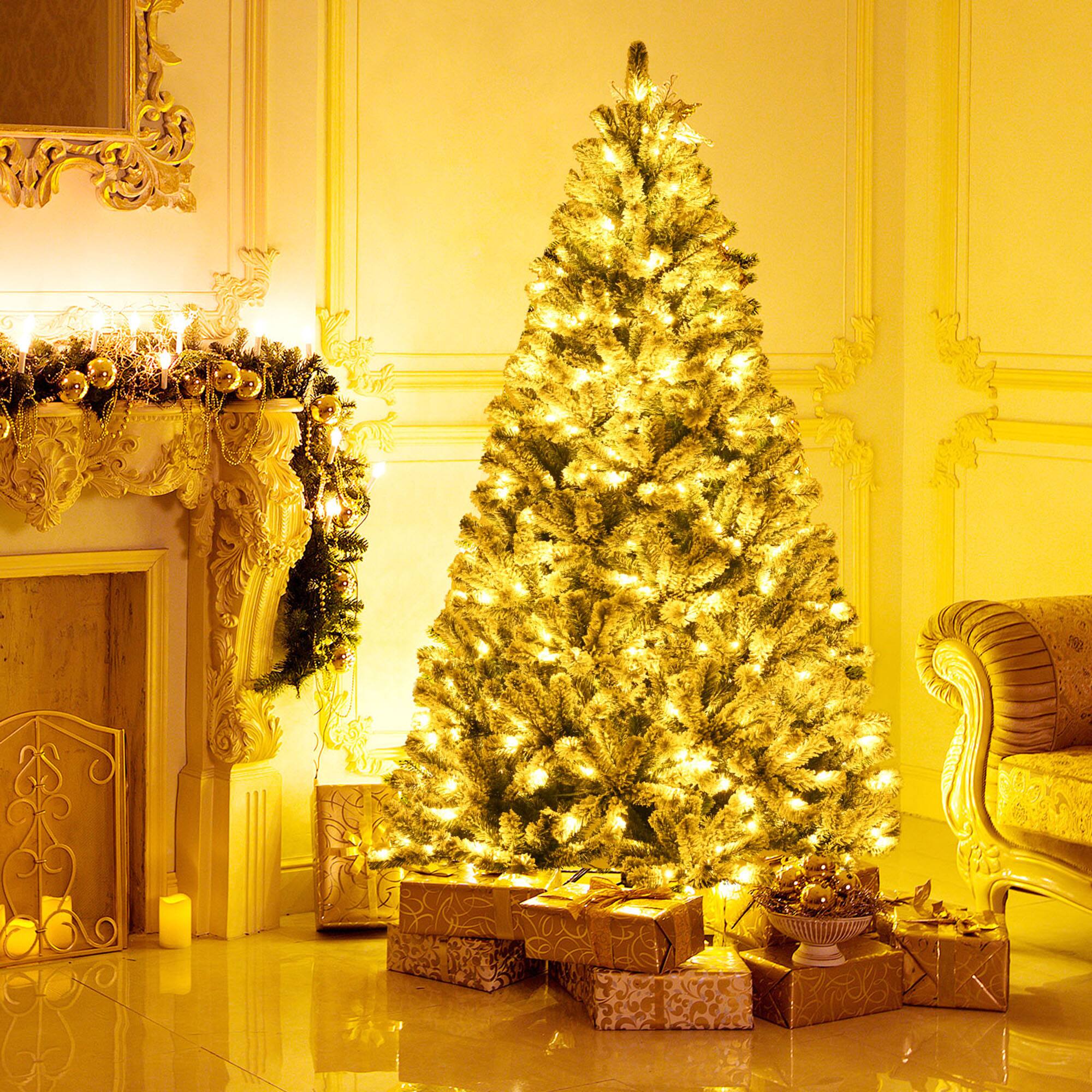 Alt View 4. Gymax - Gymax 7 FT Pre-lit Artificial Christmas Tree Snow Flocked Full Xmas Tree - Green.